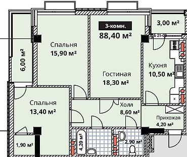 12: 3 комнаты, 88 м², Кок-Жар ж/м Элитка, 10 этаж — 3