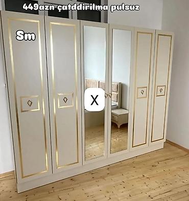 qolbaq şəkilləri: Altı qapılı paltar şkafı - Rəng: açıq krem, qızılı haşiyələrlə - — 1