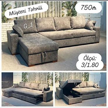 Divanlar: Künc divan – model G_1 - Rəng: boz/boz-çəhrayı teksturalı parça - — 1