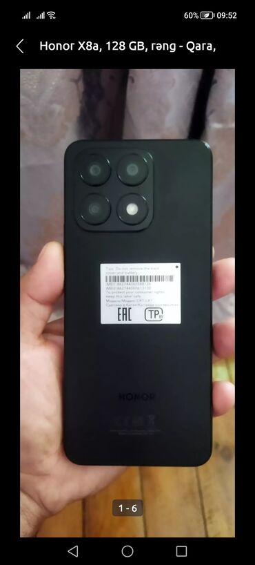 Mobil telefon və aksesuarlar: Honor X8a, 8 GB, rəng - Qara, Barmaq izi
