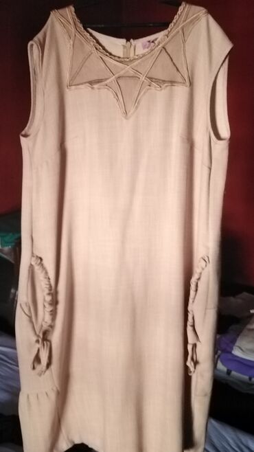 kozna haljina kombinacije: M (EU 38), bоја - Bež, Oversize, Dugih rukava