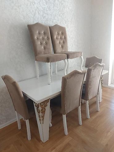 Masa desti 255azn. Masa acilir, stul 6 ededdir. Qiymet Sondur