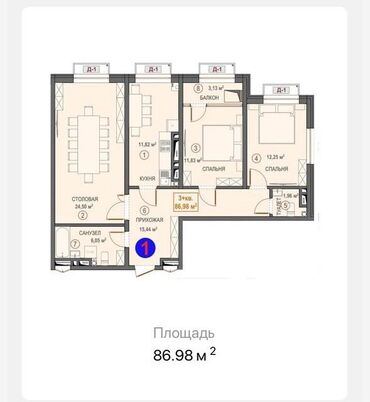 офисное помещение ош: Курулуп жатат, 3 бөлмө, 87 кв. м