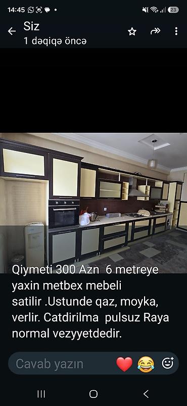 paltar dolap: Mətbəx mebeli dəsti – təxminən 6 metr - Qiymət: 300 AZN (şəkildə — 1