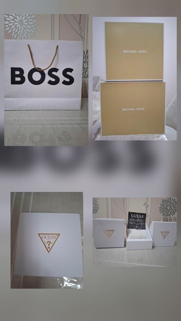 Digər aksesuarlar: BOSS loqosu olan ağ rəngli alış-veriş çantası, MICHAEL KORS loqosu