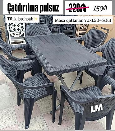 plastik stollar: Dördbucaq masa, Eyvan üçün, 6 nəfər, Zəmanətli — 1