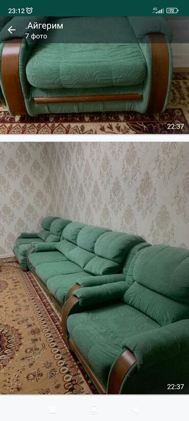 мебель б у продаю: Прямой диван, цвет - Зеленый, Б/у
