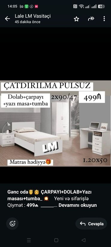 Sifarişlə pufiklər: *Gənc oda🤴👸 ÇARPAYI+DOLAB+Yazı masası+tumba*_ 💥 Yeni və sifarişlə