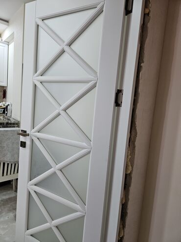 Otaq bitkiləri: Ağ rəngli interyer qapısı – modern geometrik dizayn - Material: ağ
