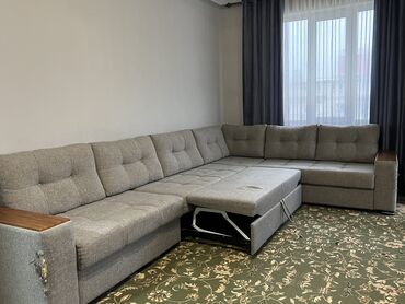 мебель софа: Угловой диван, цвет - Серебристый, Б/у