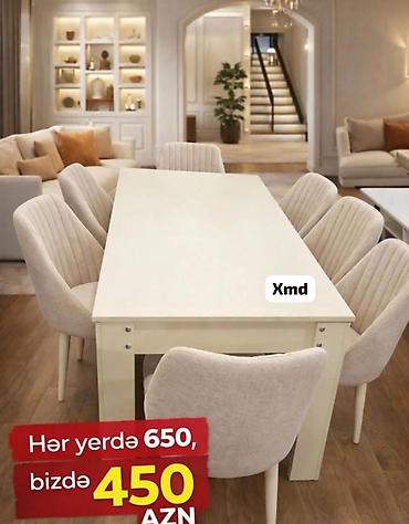 domax mebel: Yemək masası və 6 ədəd stul dəsti - Minimalist, zərif dizayn: açıq — 1
