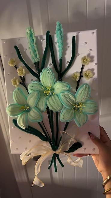 Şəkillər, tablolar: Əl işi 3D çiçək tablosu 🌸 - Material: Yumşaq məxməri/chenille — 2