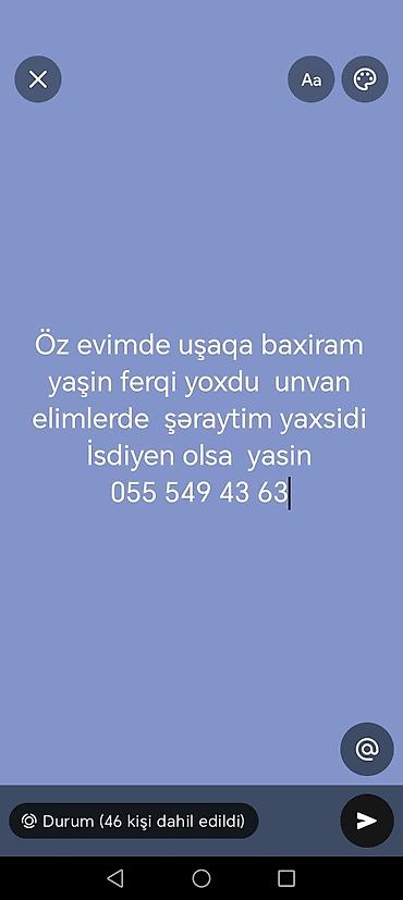 Ev şəraitində uşaq baxımı xidməti - Özümlə evimdə uşaq qəbul edirəm -