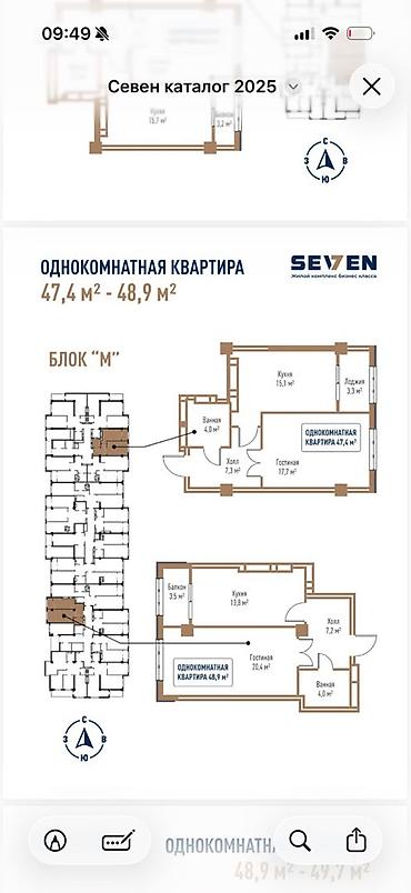жк brooklyn: 1 комната, 49 м², Элитка, 9 этаж, ПСО (под самоотделку) — 1