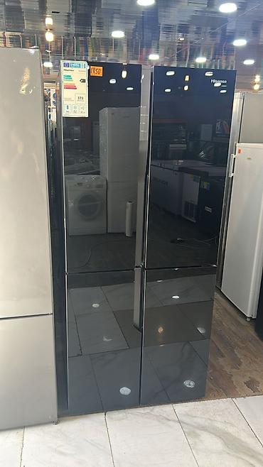 hisense c30: Hisense dörd qapılı kombi tip soyuducu - Dizayn: Parlaq qara şüşə ön — 1