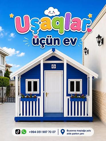 taxta oyuncaq: Uşaqlar üçün dekorativ oyun evi - Rəng: mavi-ağ - Material: taxta — 1
