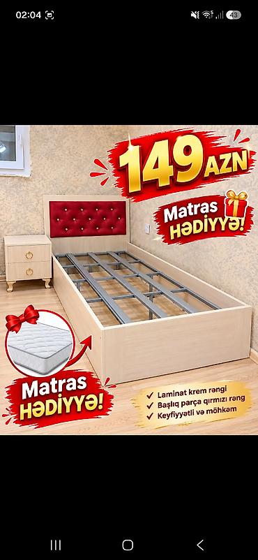 Tək nəfərlik çarpayı dəsti - Korpus: laminat, krem rəngi - Başlıq