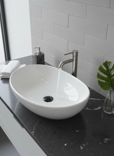 столешницы на заказ: Ванна үчүн раковина, Тегерек формасы, Материалы: Керамика, Өлчөмү: 63 x 43 см
