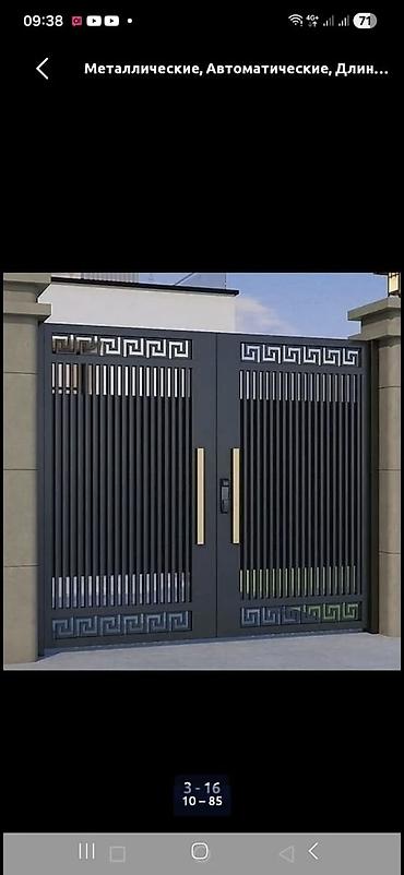 Распашные ворота: Металлические распашные ворота с калиткой (модульные панели) - — 11