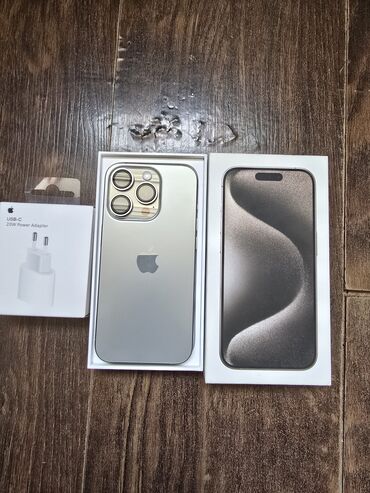 корпус от пк: IPhone 15 Pro, Б/у, 256 ГБ, Natural Titanium, Зарядное устройство, Защитное стекло, Кабель, 89 %