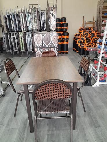 Metal karkaslı masa və stul dəstləri - Masa: düzbucaqlı forma, taxta