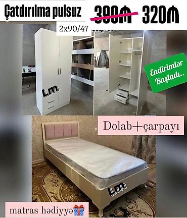 Mebel: Dolab + çarpayı dəsti - Ağ rəngli iki qapılı dolab: içəridə asılqan — 1