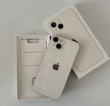 1 айфон: IPhone 13, Б/у, 128 ГБ, Белый, Защитное стекло, Чехол, Коробка, 78 %
