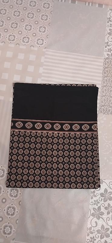 qadın baş ortuyu: Qara rəngli klassik naxışlı şərf/dəst - Material: yüngül, axıcı parça — 8