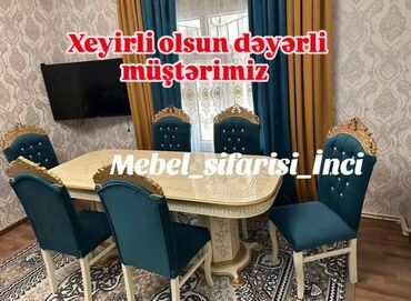 Masalar: Qonaq otağı üçün, Yeni, Açılmayan, Dördbucaq masa, 6 stul