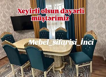 basqa: Qonaq otağı üçün, Yeni, Açılmayan, Dördbucaq masa, 6 stul — 5