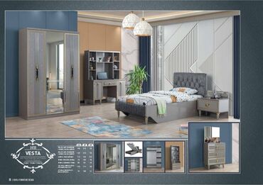Qonaq otağı dəstləri: Təknəfərlik çarpayı, Dolab, Tumba, Türkiyə, Yeni