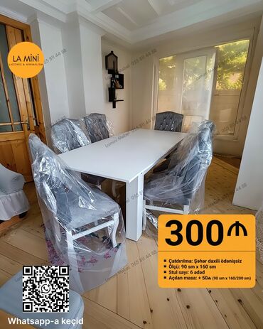 столы стулья: Qonaq otağı üçün, Açılan, Dördbucaq masa, 6 stul
