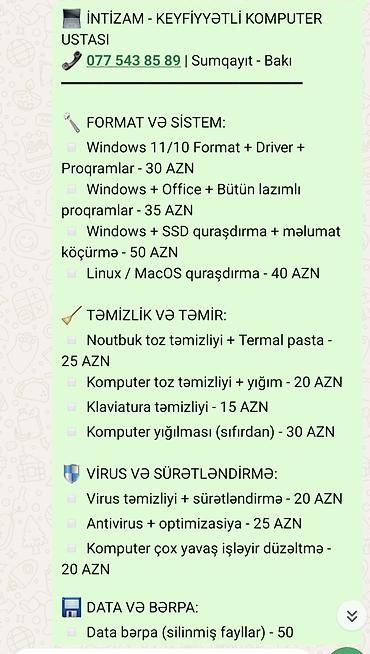 noutbuk təmiri: 💻 *İNTİZAM - KEYFİYYƏTLİ KOMPUTER USTASI* 📞 077 543 85 89 | Sumqayıt - — 5