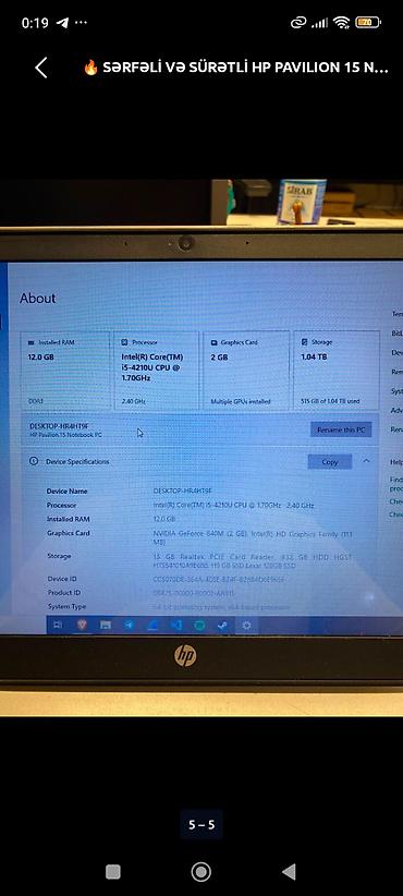 HP: HP Pavilion 15 noutbuku + çanta 10 GB ram 1tb yaddaş qoşulub +128 gb — 3