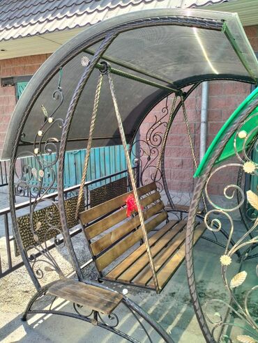 Садовые качели: Садовые качели Металл, Со спинкой, С крышей — 16