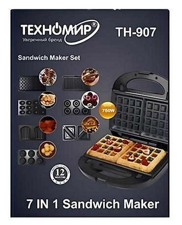 Многофункциональный сэндвич-мейкер ТЕХНОМИР TH-907 — набор 7 в 1 для