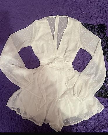 Tulumlar: Ağ rəngli qadın kombinezonu/playsuit - Parça: yüngül, şəffaf şifon — 1