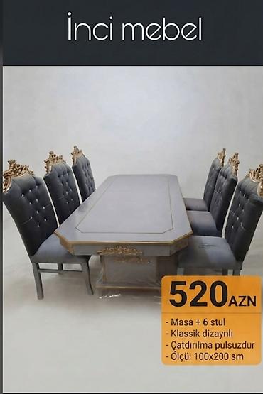 kreslo tek: Qonaq otağı üçün, Yeni, Açılmayan, Dördbucaq masa, 6 stul — 1