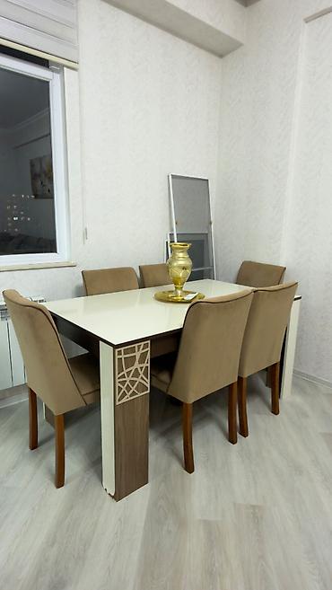 islenmis masa: Qonaq otağı üçün, İşlənmiş, Açılan, Dördbucaq masa, 6 stul — 2