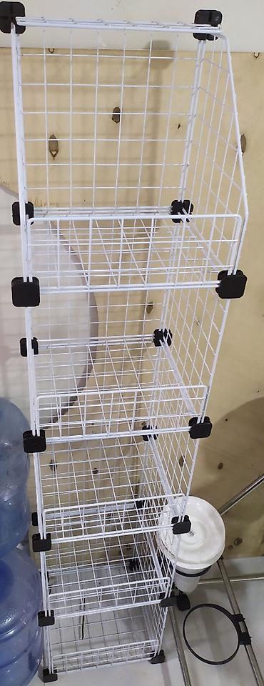 Tel örgülü metal rəf sistemi – 5 mərtəbə, ağ rəng. - Material: toz