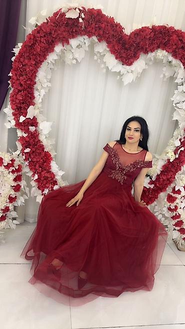 sırğa gulu: Bordo rəngli ziyafət/gecə geyimi - Model: A-kəsimli uzun paltar - — 1