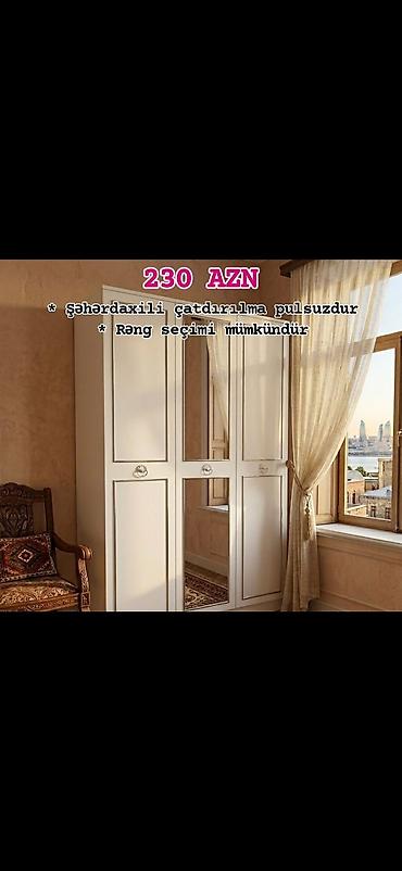 yatag mebelleri: Üç qapılı paltar dolabı - Klassik dizaynlı, ağ rəngli korpus - Orta — 1
