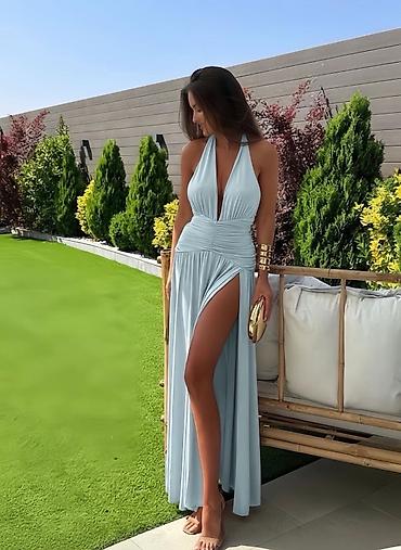 baletanke elegantne: 🔥Elegantna duga haljina sa dubokim V izrezom i visokim bočnim prorezom — 2