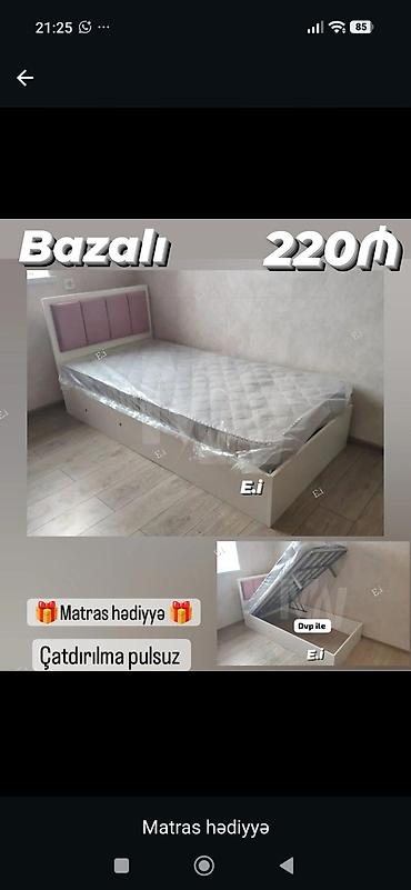 Bazalı tək nəfərlik çarpayı – 220₼ - Üst hissəsi qalxan bazalı