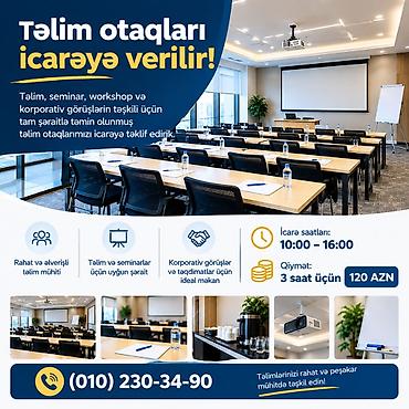 Təlim otaqları icarəyə verilir! Təlim, seminar, workshop və