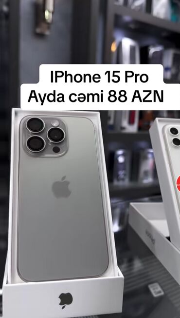 30 manatlıq telefonlar: IPhone 15 Pro, 256 GB, Gümüşü, Zəmanət, Kredit, Simsiz şarj