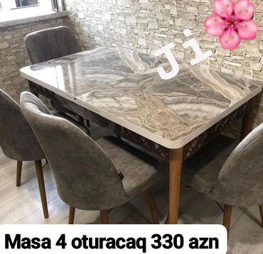 Masalar: Mətbəx üçün, Yeni, Açılan, Dördbucaq masa, 4 stul