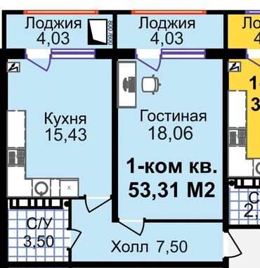 Продажа квартир: 1 комната, 54 м², 8 этаж, ПСО (под самоотделку)