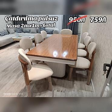 Yemək otağı dəsti – masa 2 m x 1 m + 6 stul - Dördkünc, parlaq taxta lalafo.az -da Yemək otağı dəsti – masa 2 m x 1 m + 6 stul - Dördkünc, parlaq taxta