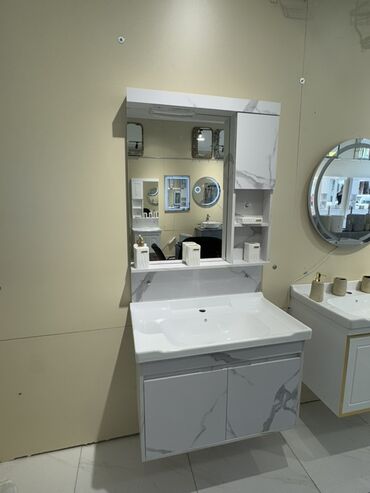 Təmir və tikinti: Mərmər naxışlı, ağ rəngli bu hamam mebeli dəsti lavabo, alt şkaf və
